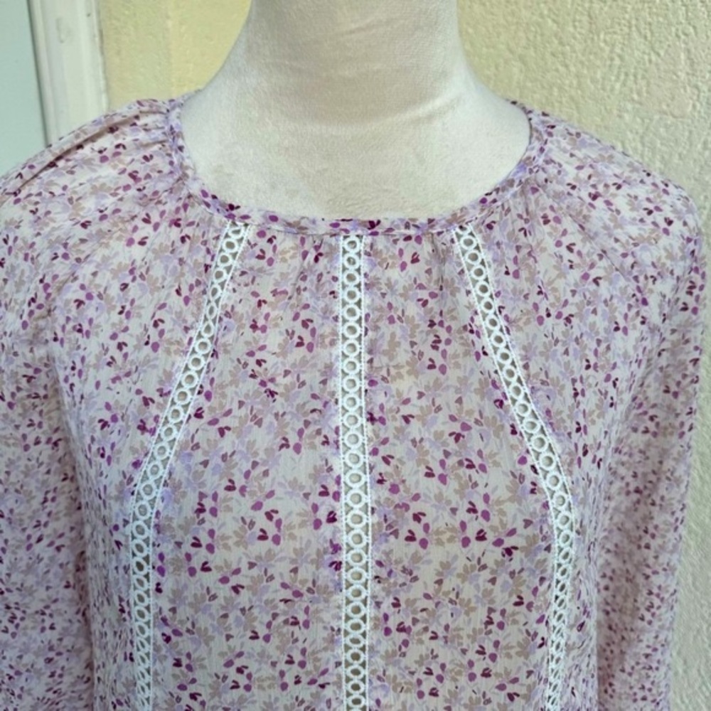 JUNE & HUDSON. Long sleeves, boho top. Size S. White‎ w/small purple flow… - Picture 2 of 9